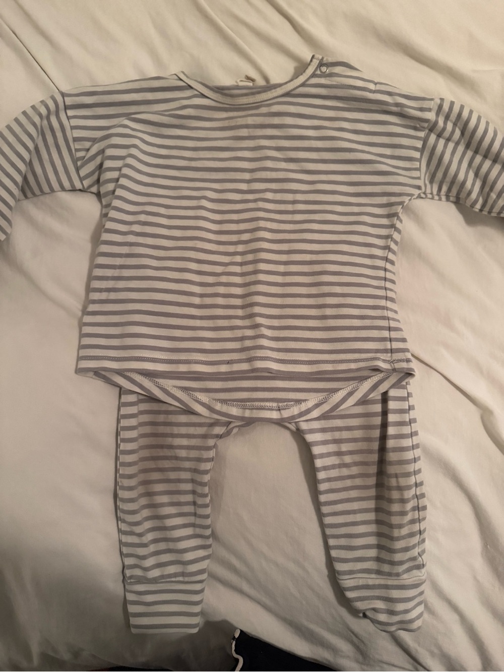 Quincy Mae White and Light Gray Striped Kids Matching Set